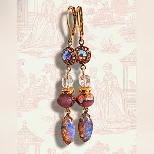 Pink AB And Pink Fire Opal In Beaded Drop Down Earrings